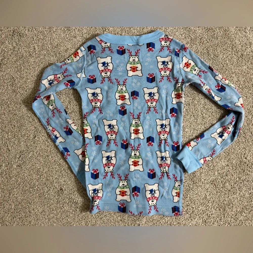 Hanna Andersson Long John Pajamas in Organic Cotton Beary Merry Blue Size 6-7